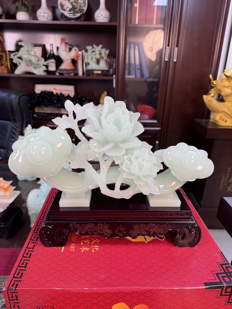 兰冰玉富贵牡丹花玉如意摆件23*18