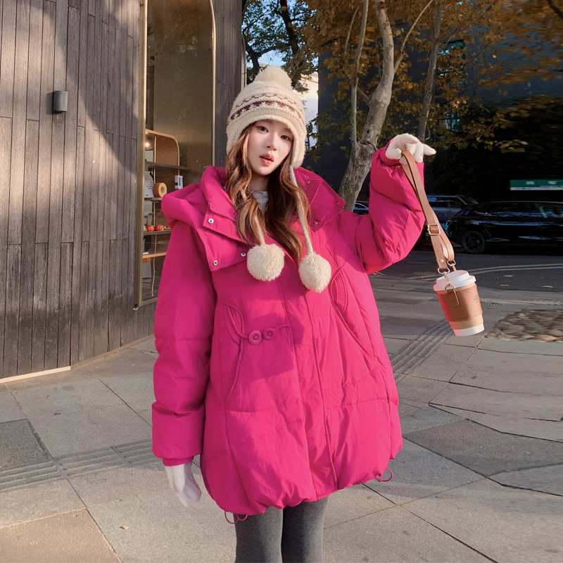 巨显白玫粉色花苞型羽绒服2025冬季新款甜美韩版ins风加厚面包服
