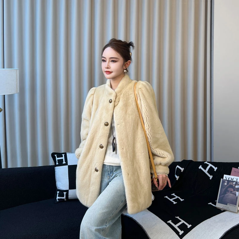 【可可】2025新款进口水貂天鹅绒皮草大衣外套