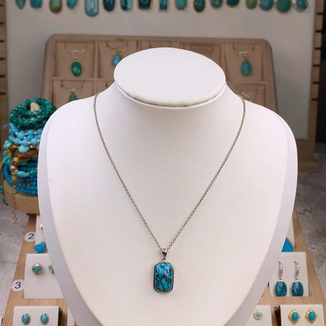 绿松石银S925镶嵌吊坠(不含链)