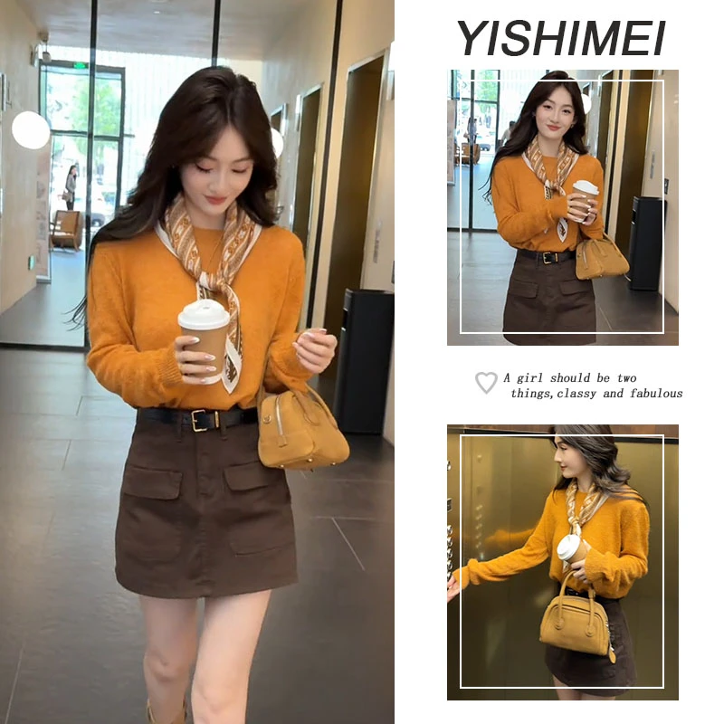 今年流行一整套2025新款韩系简约百搭纯色长袖针织上衣裙裤两件套