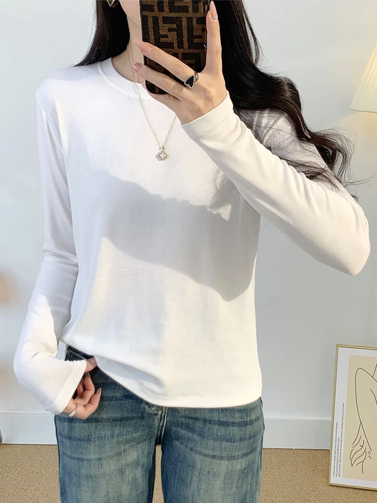 基础款修身显瘦时尚内搭上衣春秋新款超柔圆领打底衫长袖t恤女