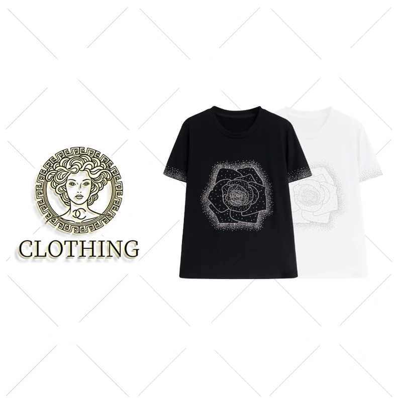 【CLOTHING/原创设计】68090#重工玫瑰烫钻T恤2025春夏百搭潮流上衣