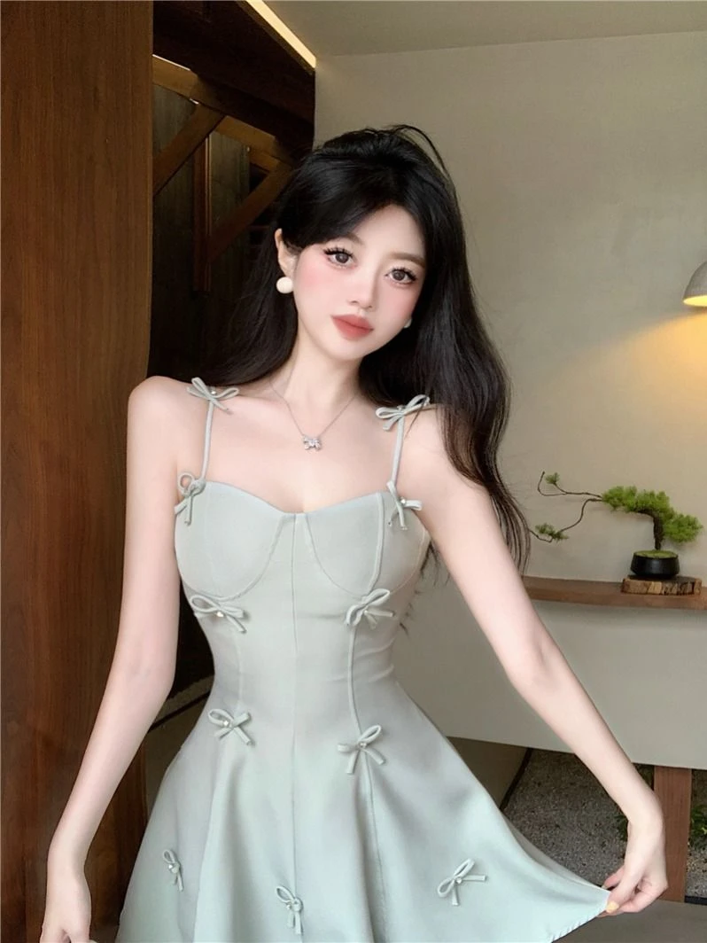 pinkmoon||法式小众设计感蝴蝶结性感吊带连衣裙气质重工小礼裙子