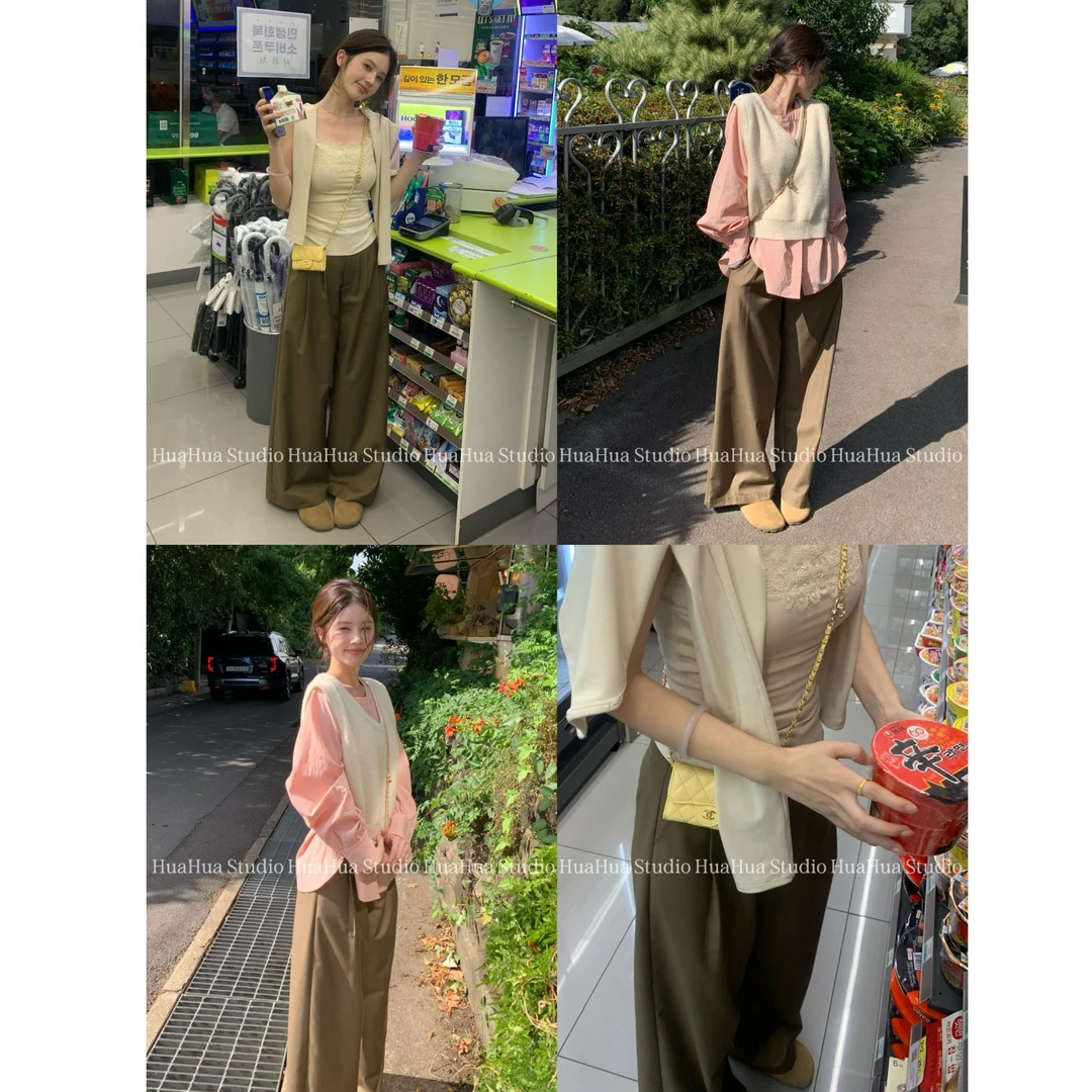 【花花】打褶西裤~打褶宽松休闲百搭高腰垂感拖地长裤