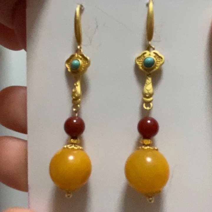 蜜蜡耳饰银S925镶嵌用****9蜜蜡12