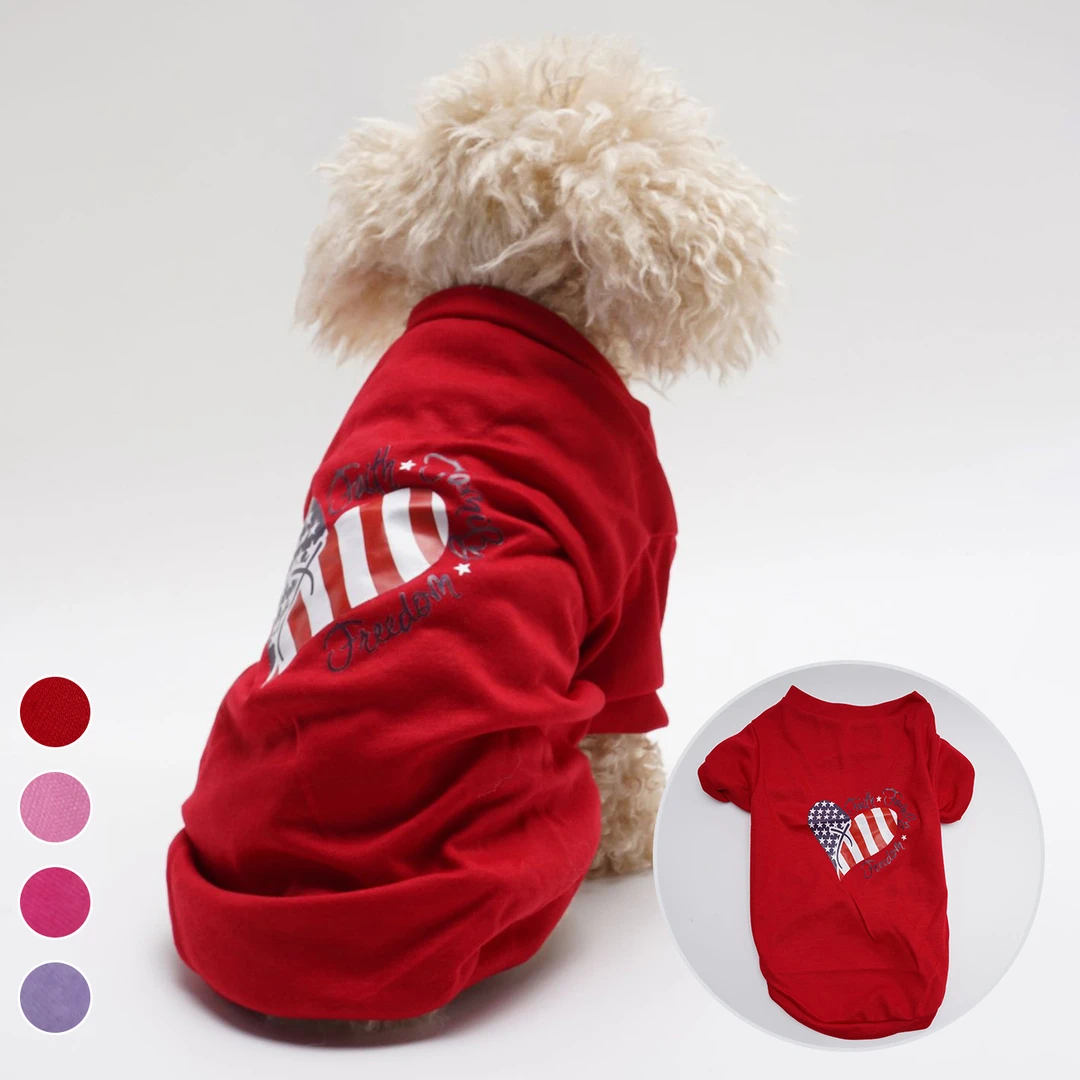 美国独立日装饰爱心印花背心上衣博美约克夏猫咪宠物衣服