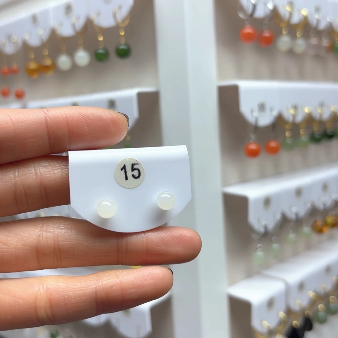 和田玉耳饰18K金镶嵌2