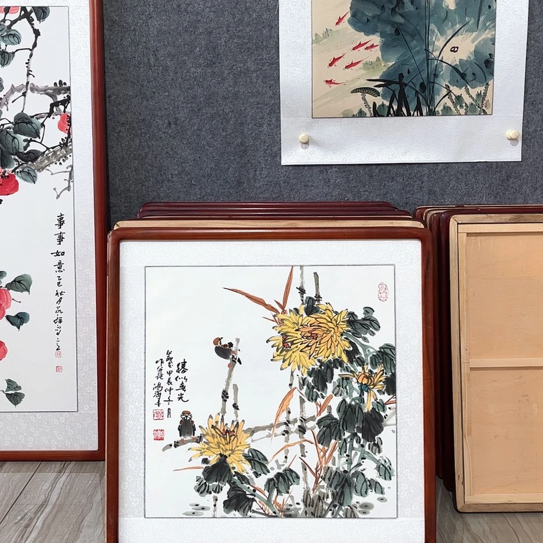 国画书画作品带框63×63