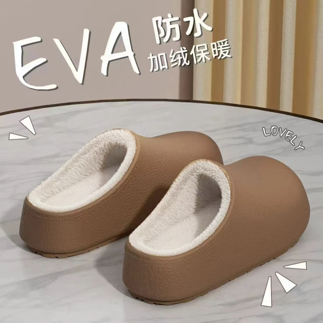 冬季勃肯棉拖鞋女2025新款防滑防水厚底包头居家外穿加绒保暖棉拖