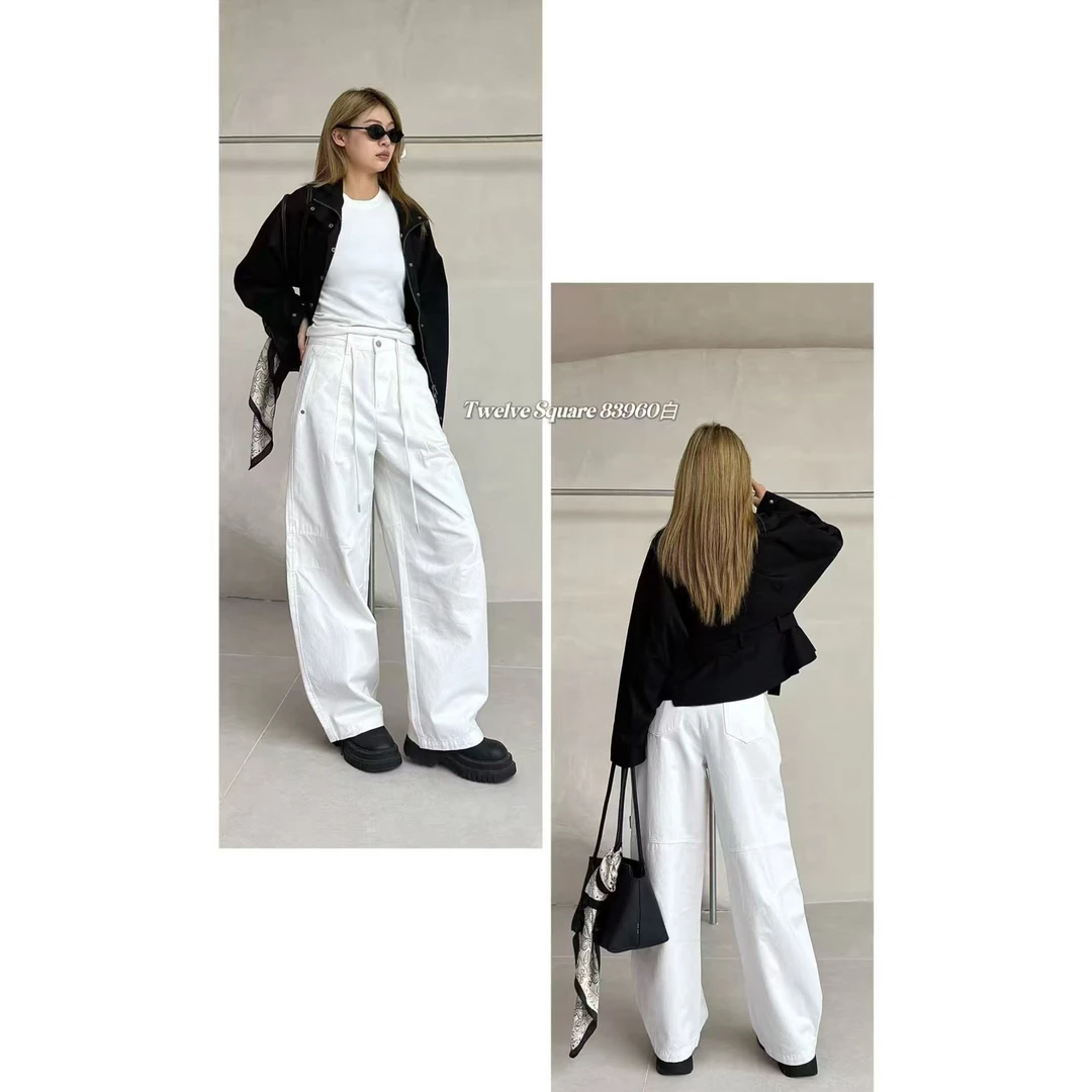 PINGF 福（9PF83960#）美式高街 抽绳松紧腰阔腿牛仔裤10-4