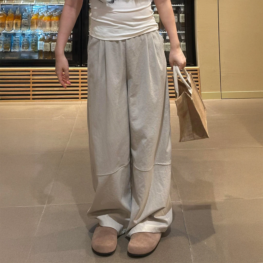 2025秋季新款灰色拼接阔腿裤女胖妹妹mm梨型身材显瘦宽松直筒长裤