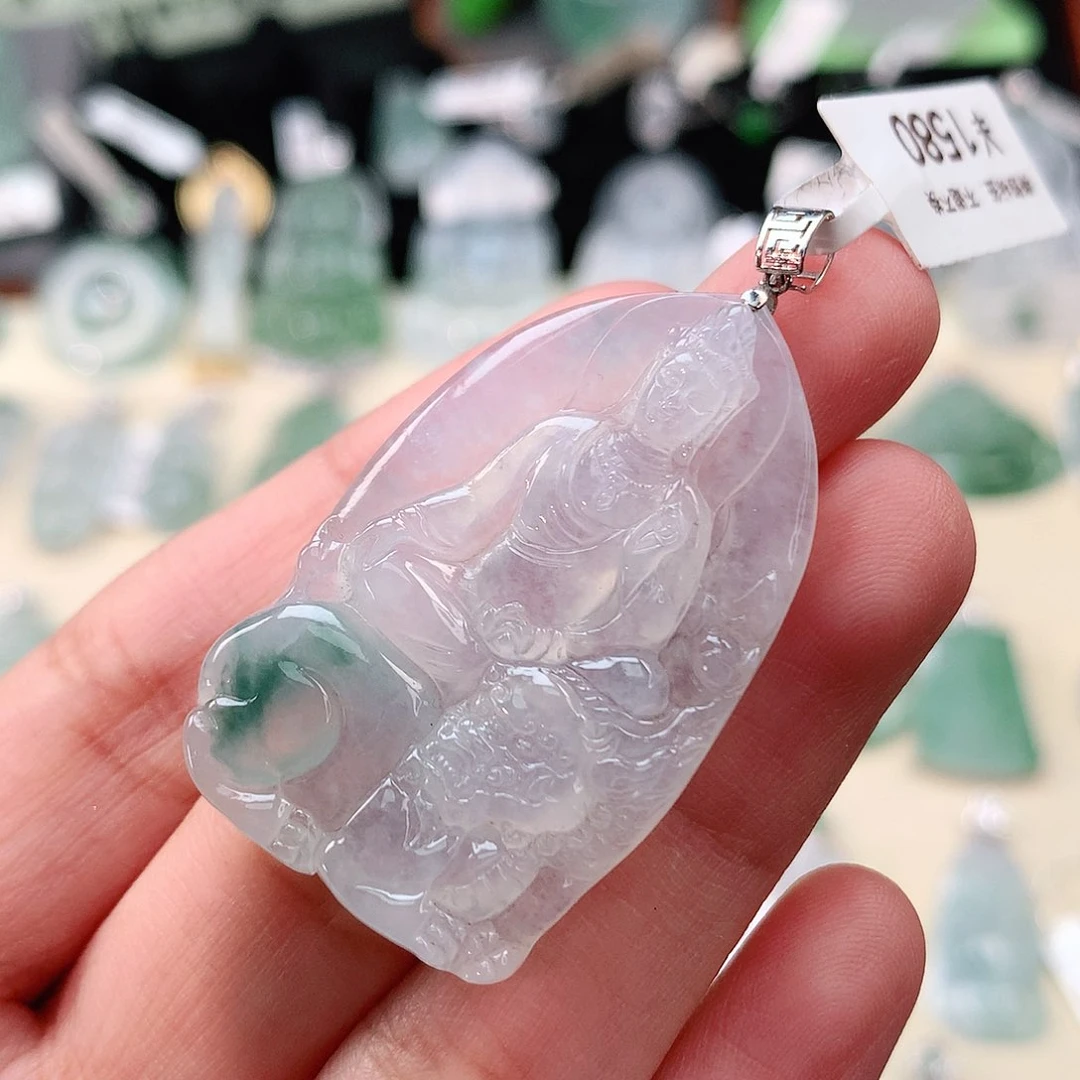 翡翠18K金镶嵌颈饰文殊