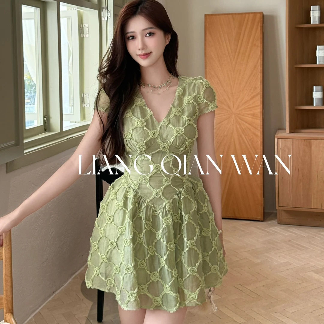 【梁千万】绿野仙踪  绝美V领收腰显瘦设计感裙裤-YL70045