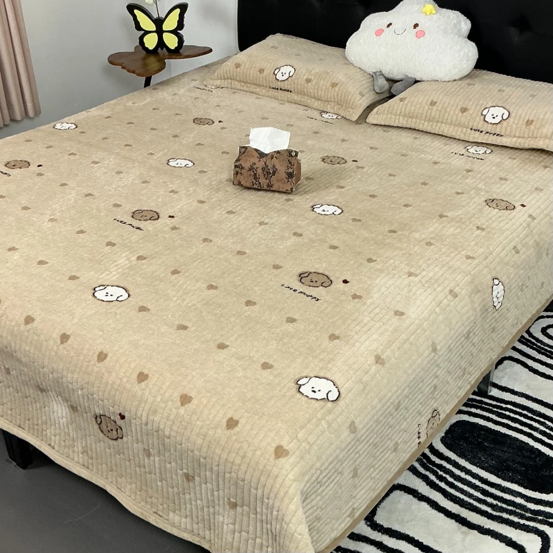 冬款加厚保暖牛奶绒床盖三件套超厚床罩豆豆绒加绒被套单件被套