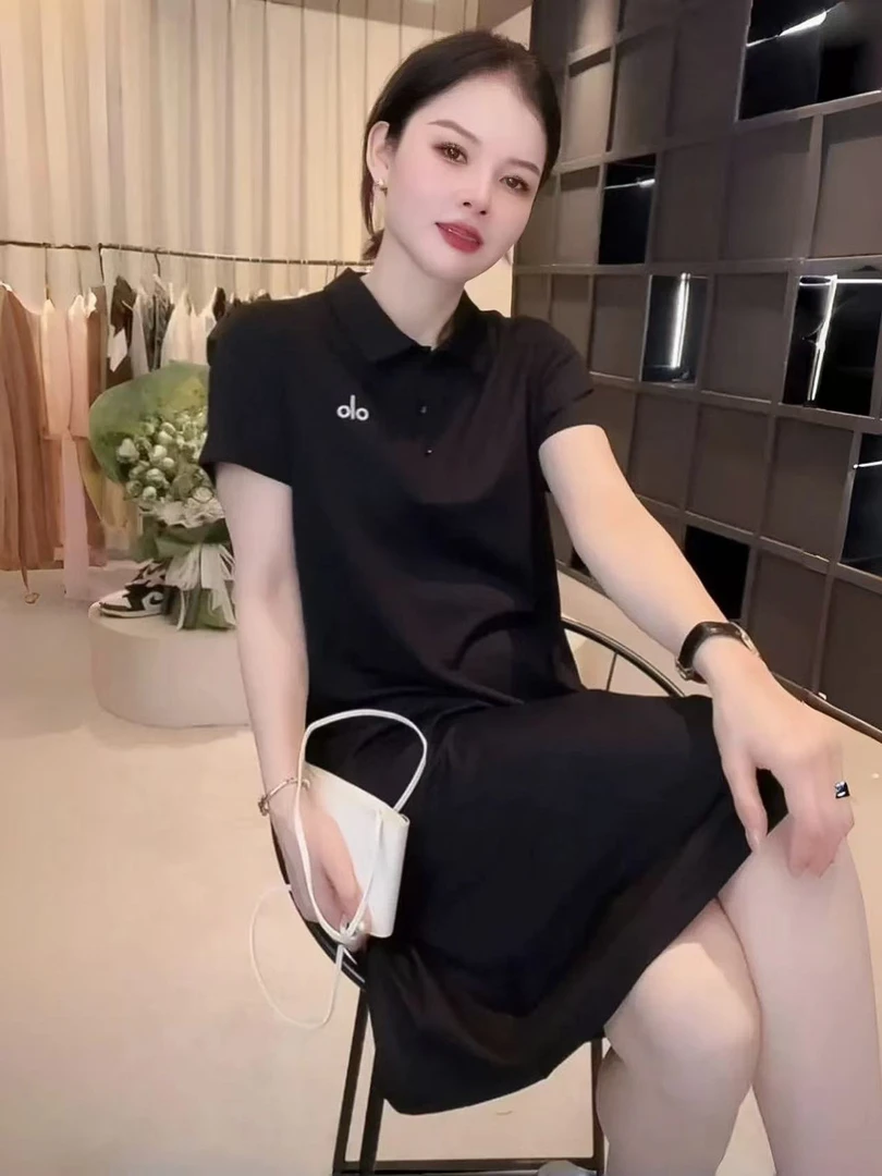 夏季女士刺绣翻领POLO裙气质百搭显瘦短袖裙子中长款