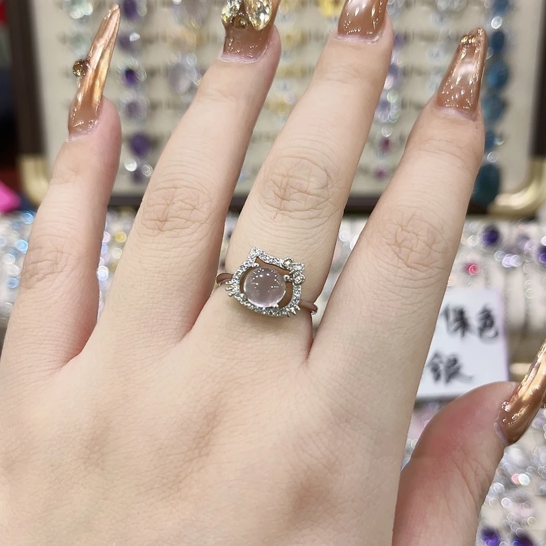 戒指银S925镶嵌烟晶