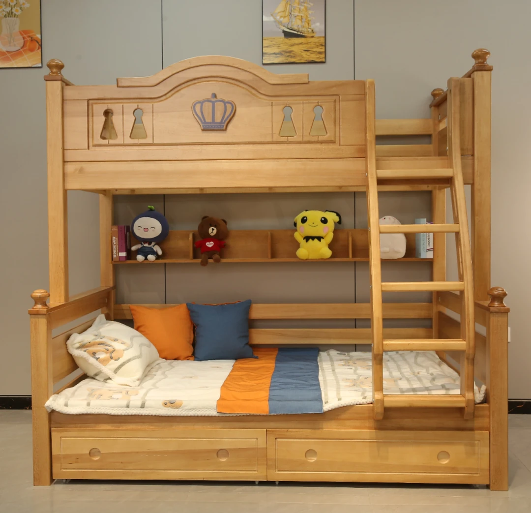 子母床高低床上下铺木蜡油双层床上下床两层床实木床鹅掌楸儿童床