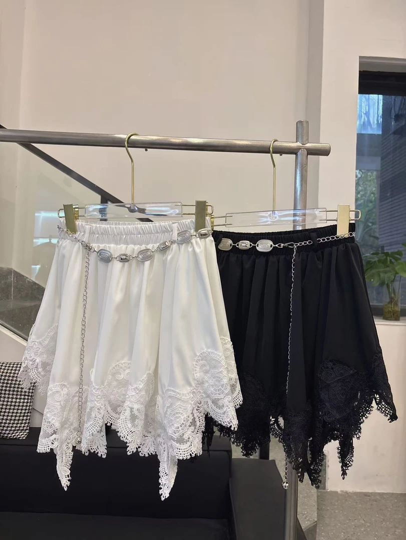 2025白色拼接蕾丝不对称半裙