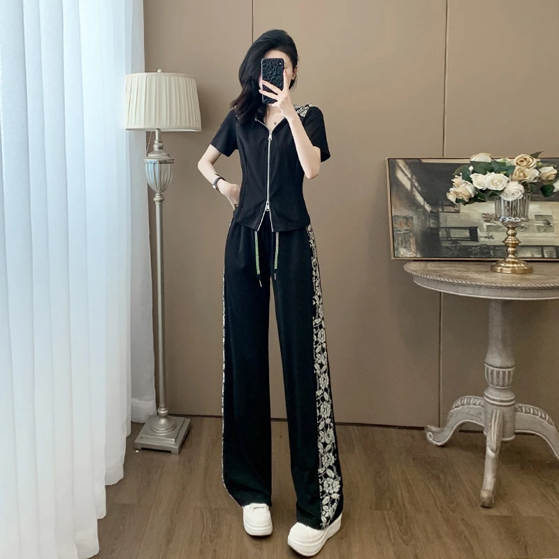 短袖休闲时尚套装女夏季显瘦减龄气质高级感运动阔腿裤两件套洋气