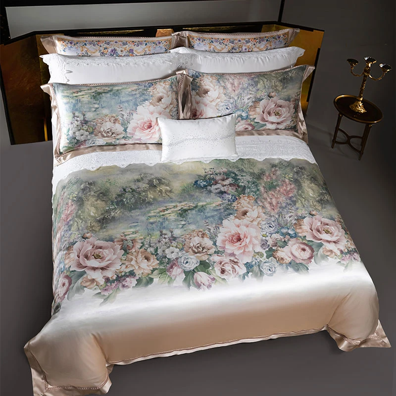 2025新品 重磅36姆米100%桑蚕丝数码印花大版花卉四件套