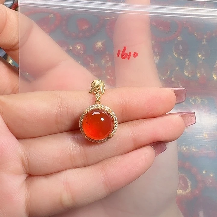 南红玛瑙银S925镶嵌吊坠