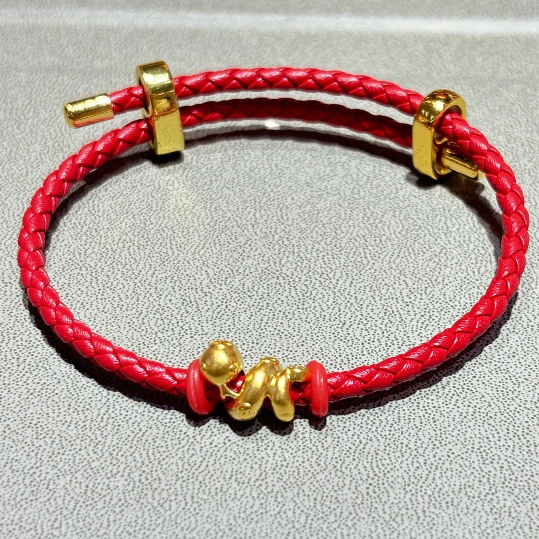 【欢哥专属】足金999钱币卷卷蛇招财小金蛇本命年红绳送礼（赠皮绳）