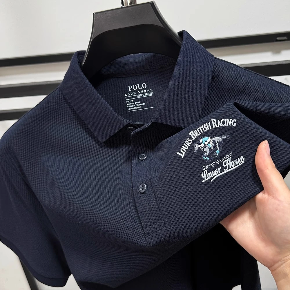 VIATEMSIARY潮流刺绣纯棉男士短袖t恤商务休闲夏季新款纯色Polo衫