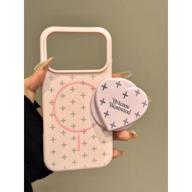 韩系ins少女粉十字纹爱心磁吸适用于iphone17promax苹果16p手机壳