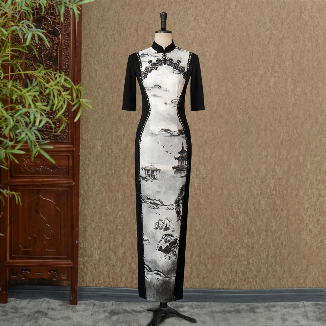 【东方美学】染画酌望旗袍日常套装气质中式修身版