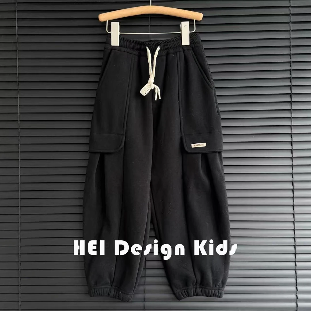 时尚百搭加绒加厚收口工装针织柔软运动裤秋冬中大童亲子 7H21