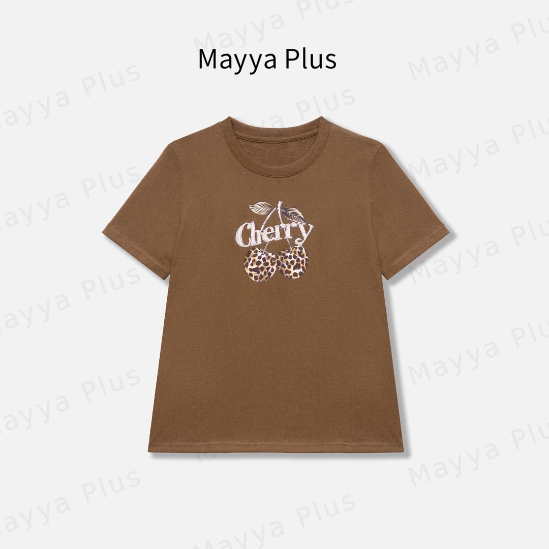 【樱桃豹】MayyaPlus麦芽定制百搭气质正肩印花短袖T恤上衣32536666
