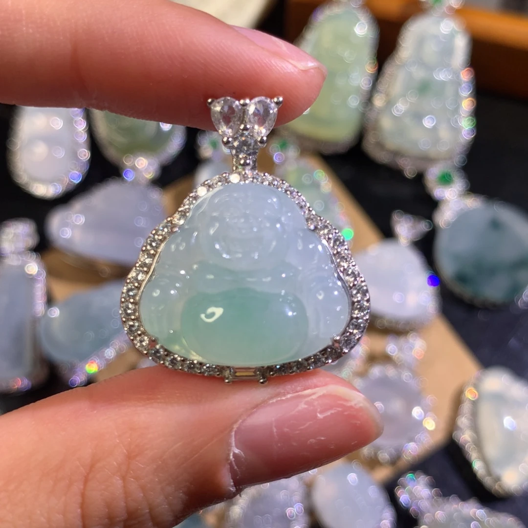 团***宝翡翠银S925镶嵌吊坠(不含链)