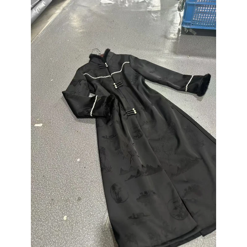 090 黑色 外批 加绒 加厚 旗袍