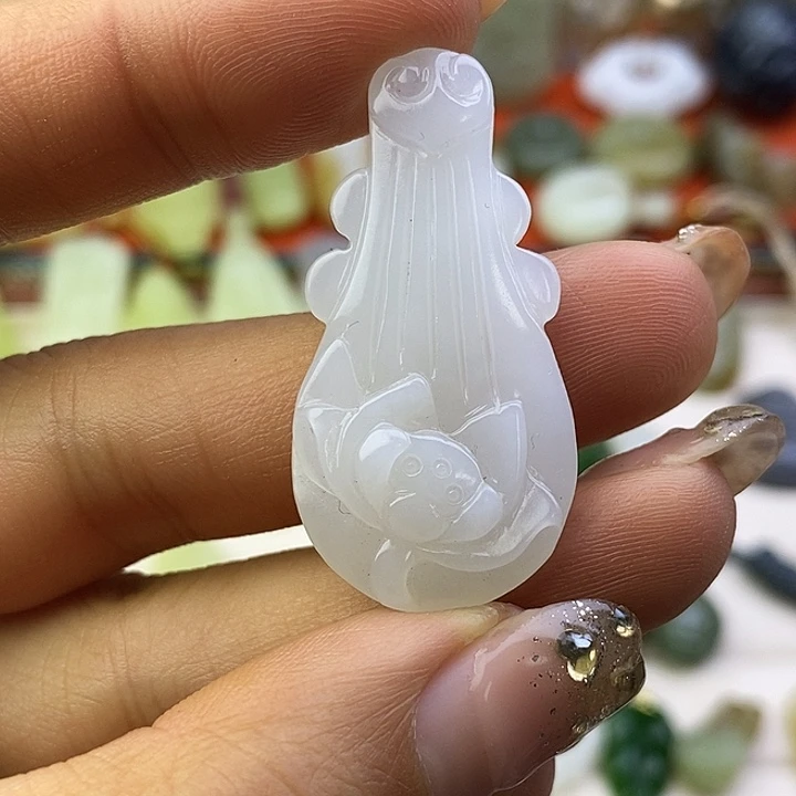 和田玉未镶嵌颈饰白玉琴瑟和鸣吊坠