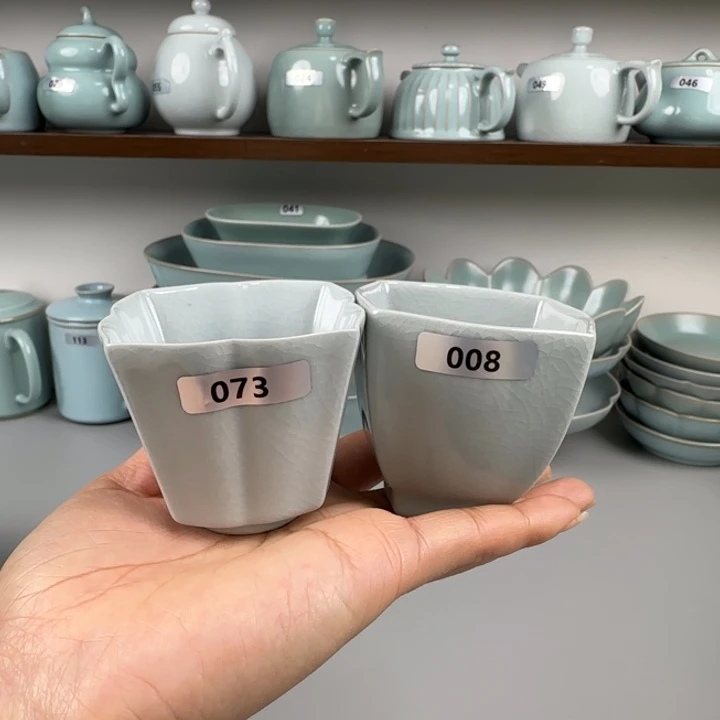 陶摆件汝瓷四方杯支钉烧仿古月白釉一个自行备注编号