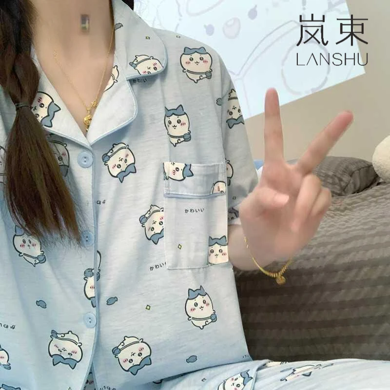 岚束小八睡衣女夏短袖日吉伊卡哇chiikawa可爱学生家居服夏季外穿