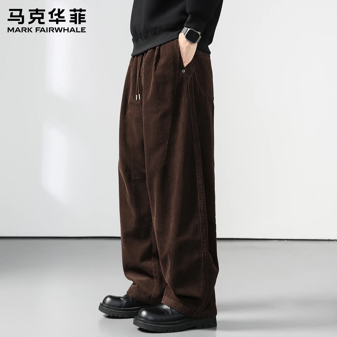 马克华菲重磅灯芯绒百搭休闲裤男秋季新款百搭拼接宽松直筒卫裤男