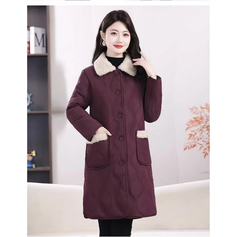 2025冬季新款棉袄中长款加绒加厚宽松显瘦减龄中老年保暖棉服外套