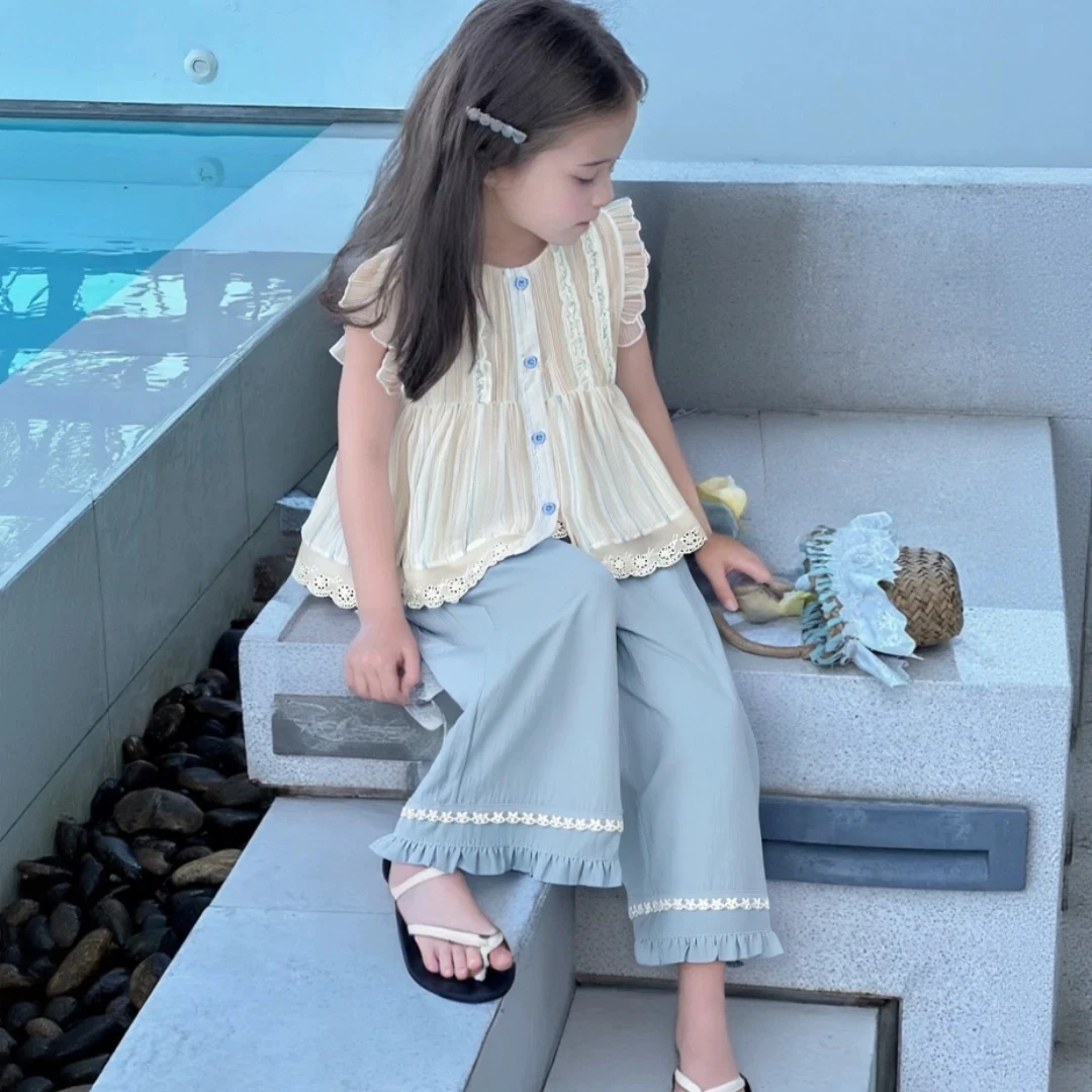 柳柳定制  2025儿童夏季新款冰冰蓝小飞袖套装  880666