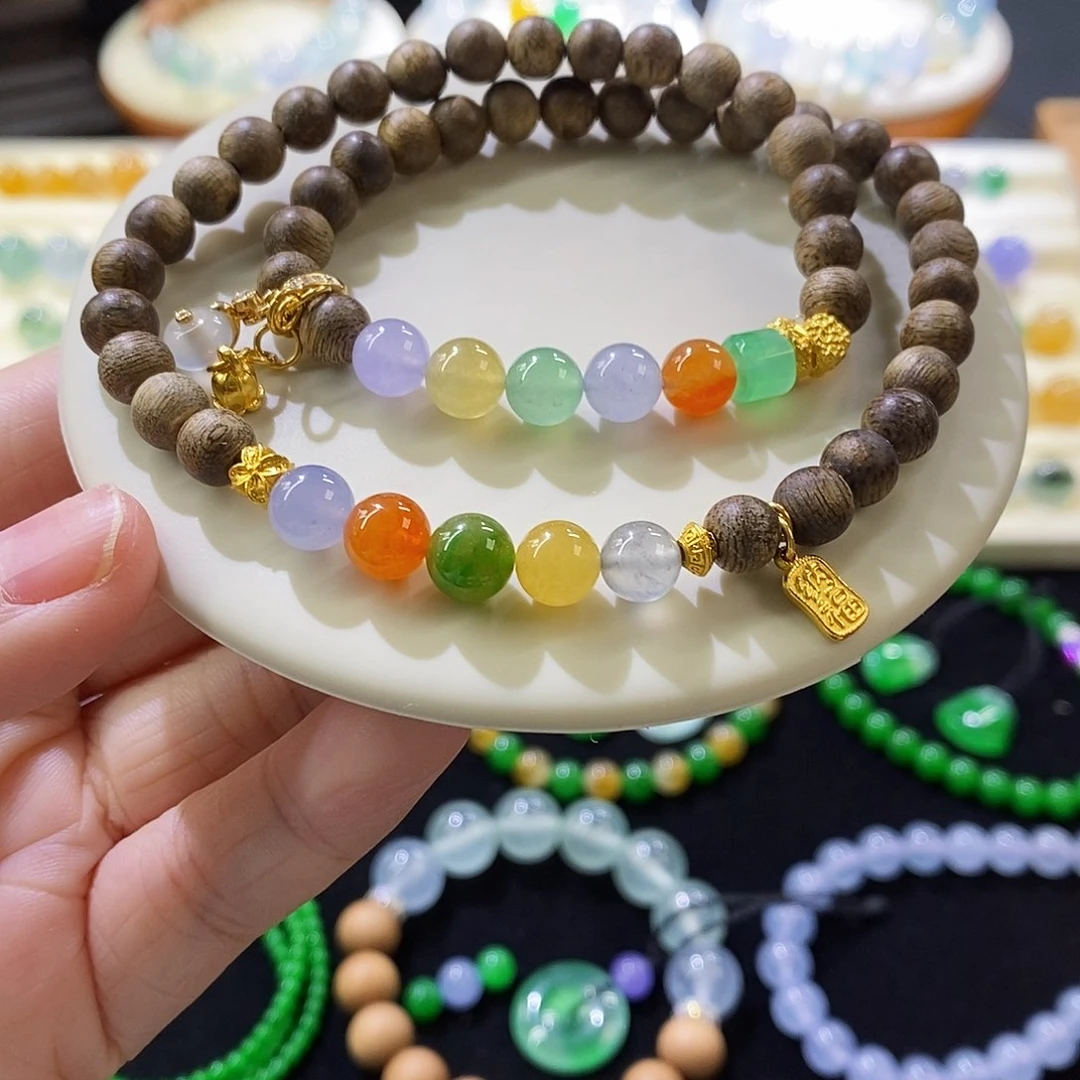 未镶嵌挂件翡翠双层手串