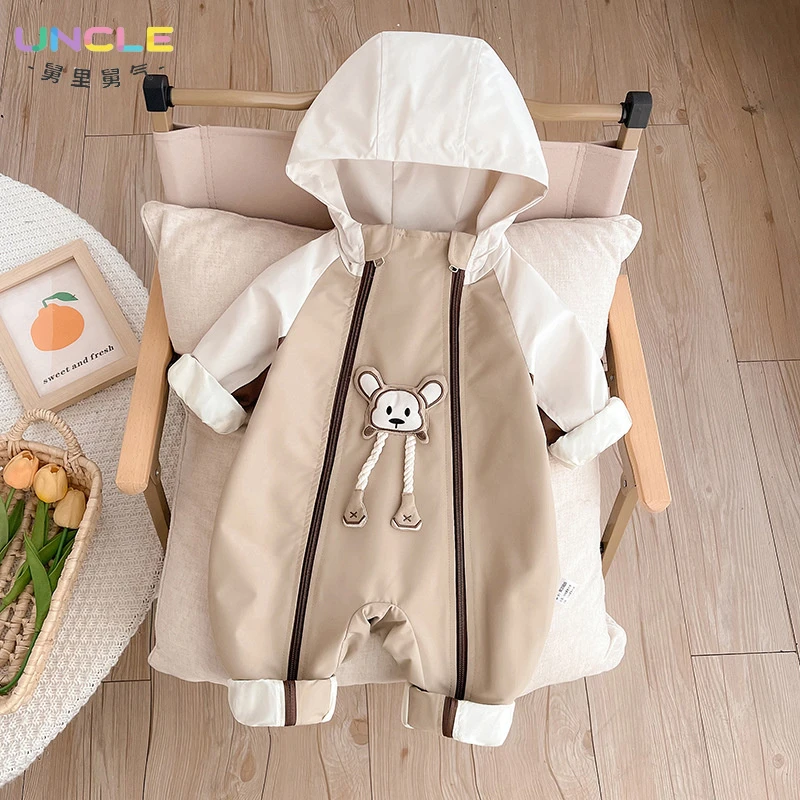 婴儿衣服春装双层冲锋衣外套男宝宝连体衣超萌婴儿外出服婴儿衣服