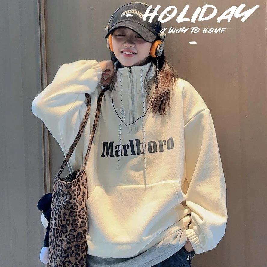 【年款】跳跳鱼童装   女童加绒时髦洋气半拉链立领加厚上衣269274