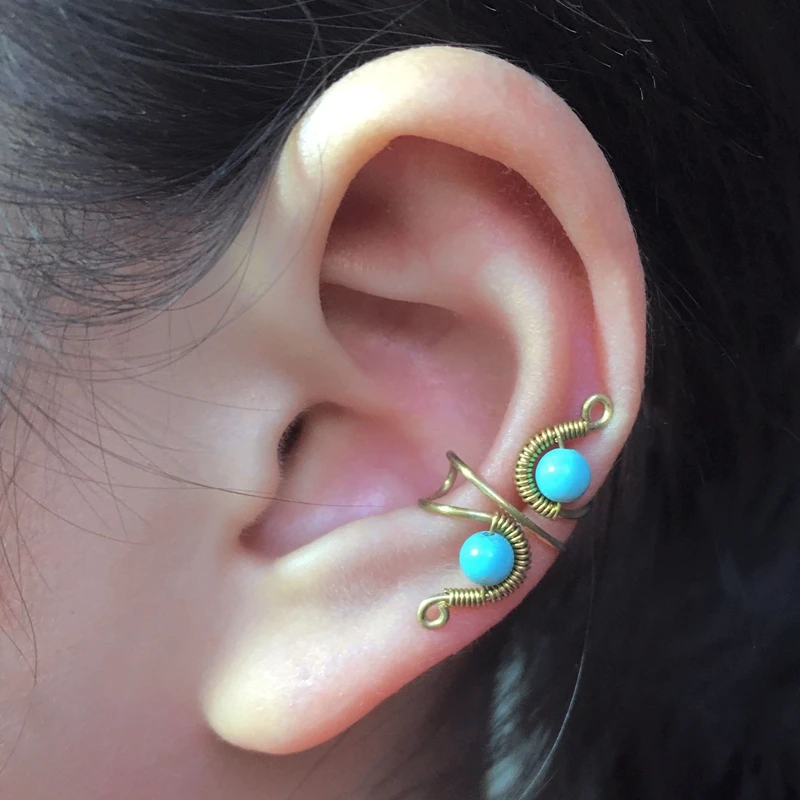 非金属仿水晶耳饰 蓝色手工无耳洞耳夹原创黑色朋克装饰耳骨夹