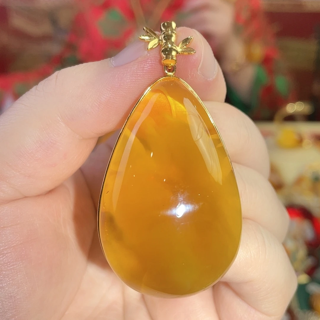 蜜蜡吊坠(赠链)银S925镀金镶嵌