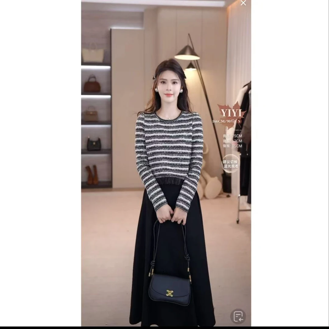 【Y3350】初秋高腰显瘦假两件拼接风气质连衣裙