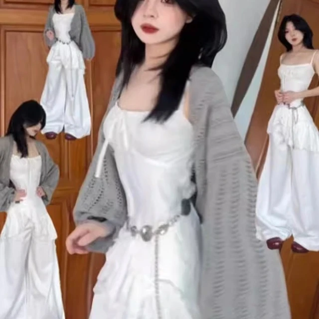 迪卡侬ins防晒针织开衫女薄款镂空配吊带裙外搭披肩罩衫短款上衣