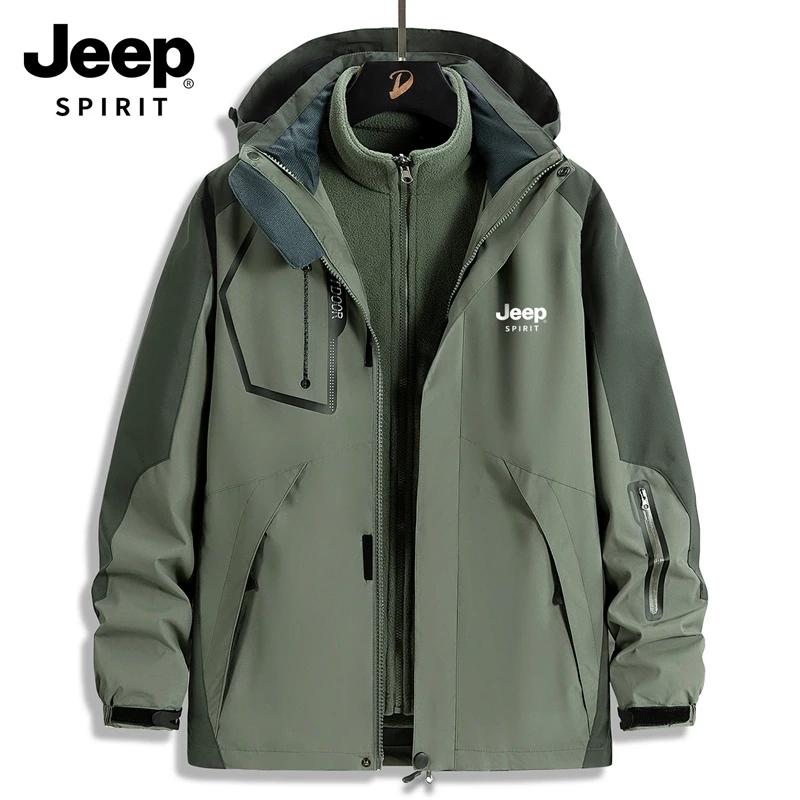 JEEP吉普冲锋衣男士春秋冬加绒加厚外套2025新款百搭中年休闲夹克