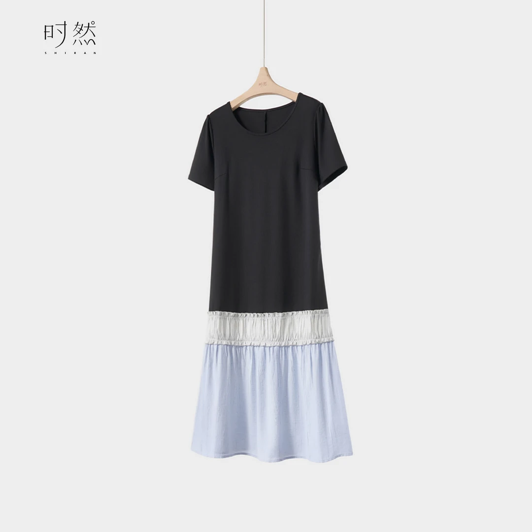 时然【霓裳绘影】微胖大码女装夏季新款女遮肉百搭设计感简约连衣裙