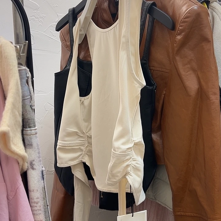 ****多棉后绑带 米白色背心